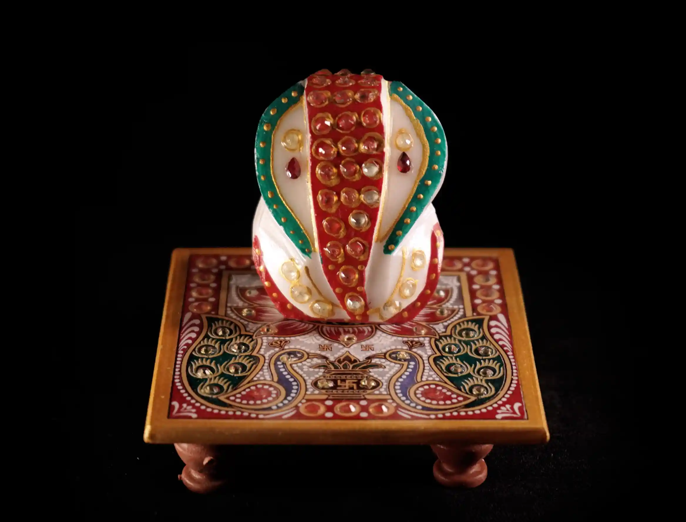 Hand Painted Lord Ganesha Idol on Chowki | Spiritual Gifts